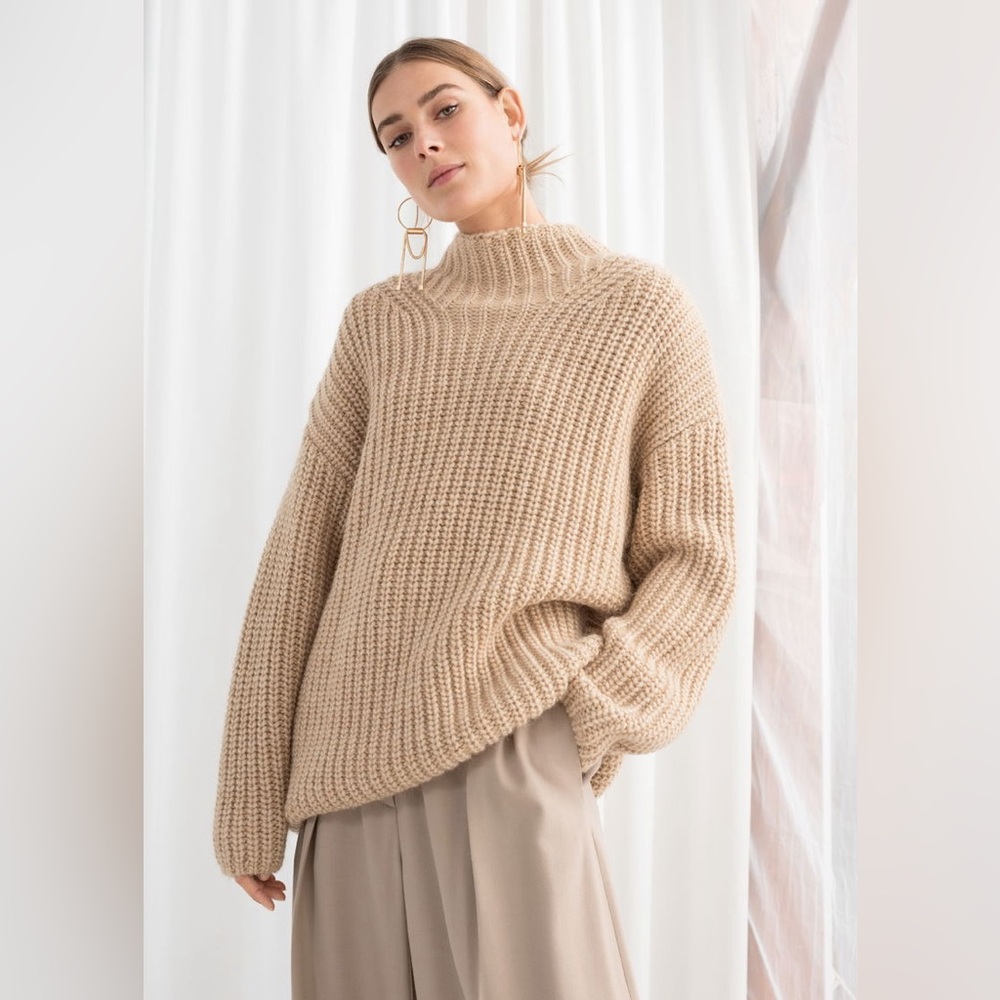 NWT And Other Stories Wool Blend Oversized Beige Mock Neck Sweater